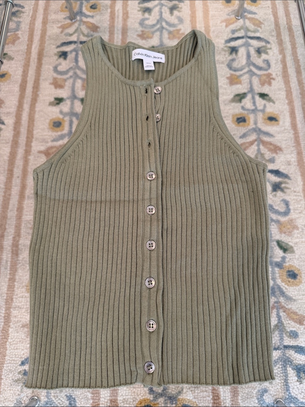 Calvin Klein Jeans Olive Green Ribbed Button Tank